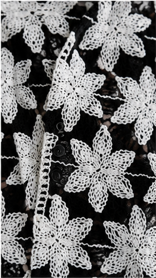 Men's Black & White Crochet Floral Knit Shirt – Handmade Luxury Resort Wear Shirt