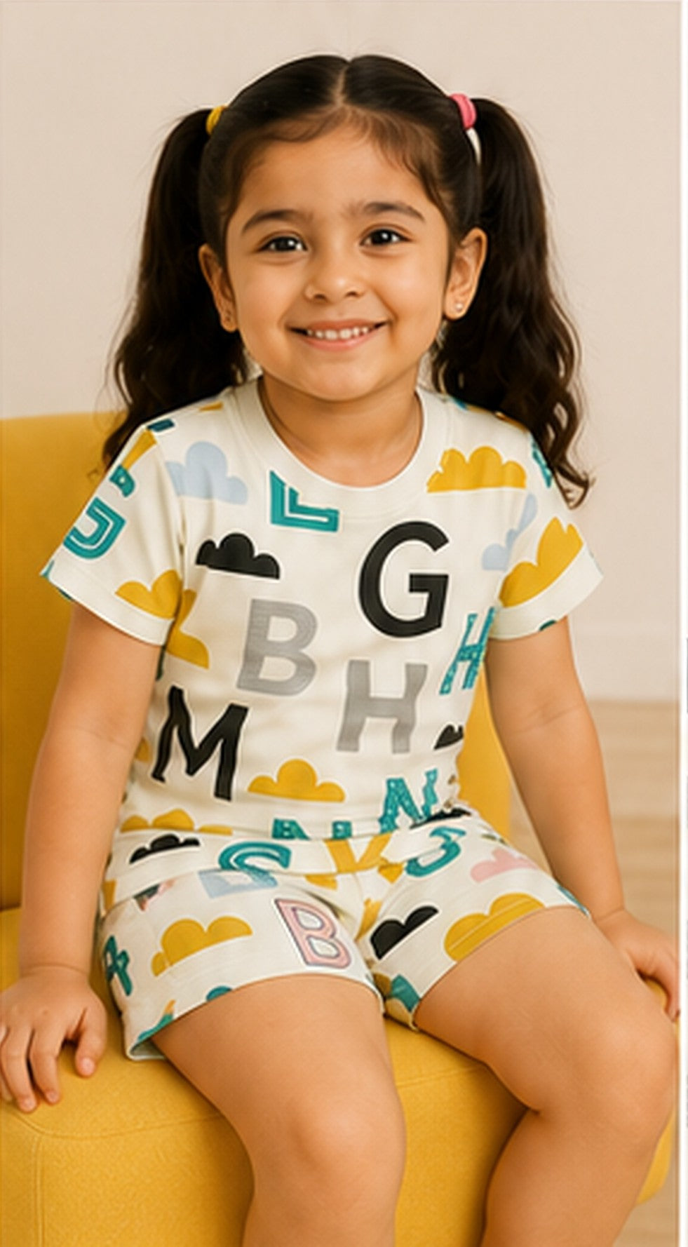Alphabet Print Kids Co-Ord Set – Educational Cotton T-Shirt & Shorts Set