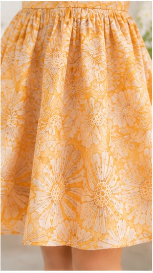 Girls Orange Floral Print Fit & Flare Dress (Sleeveless)
