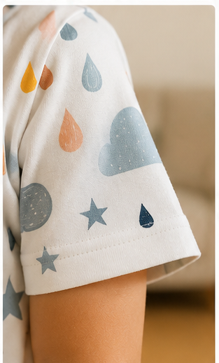 Rainbow Cloud Kids Co-Ord Set – Soft Cotton T-Shirt & Shorts with Weather Print