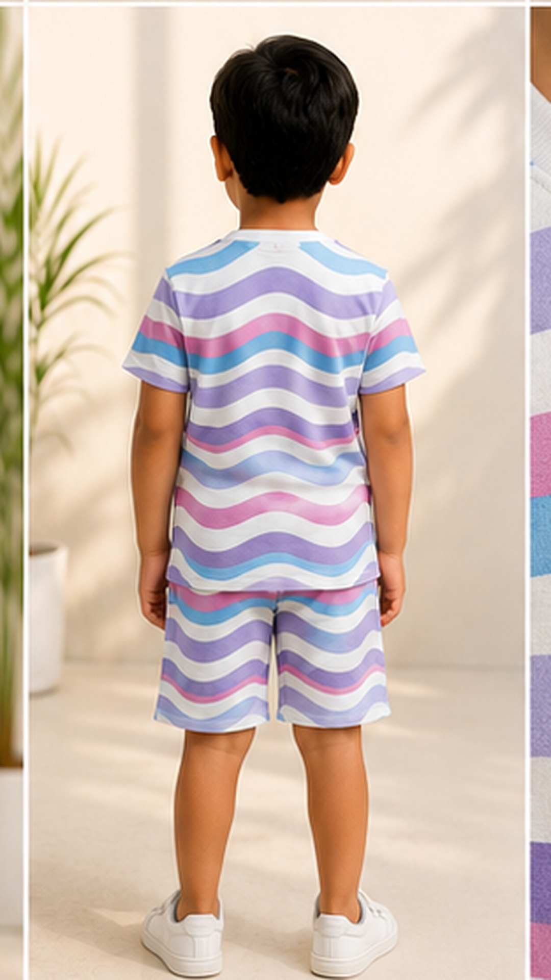 Pastel Wave Stripe Kids Co-Ord Set – Soft Cotton T-Shirt & Shorts Summer Outfit for Boys & Girls