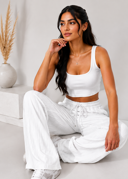 White Wide Leg Lounge Pants  | Casual Summer Outfit for Women