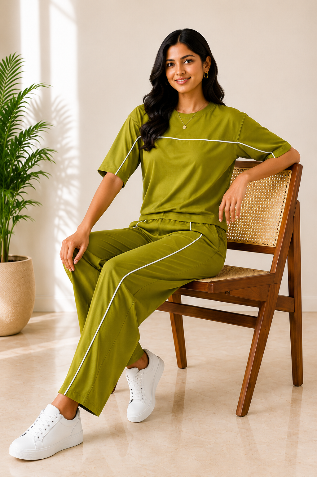 Women’s Olive Green Co-ord Set | Premium Relaxed Fit Lounge Wear