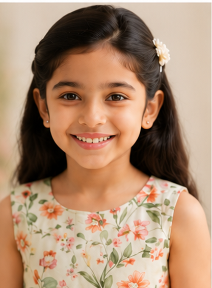 Girls Cream Floral Print Fit & Flare Dress (Sleeveless)