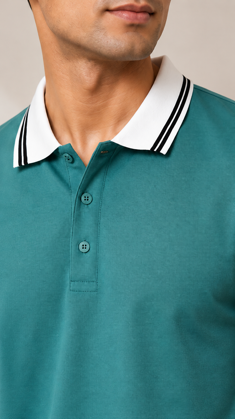 Men’s Premium Aqua Green Polo T-Shirt with White Contrast Collar & Sleeve Stripes