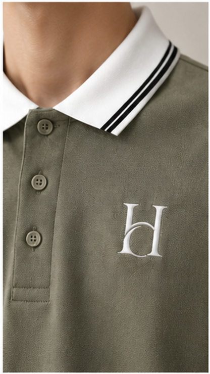Men's Premium Olive Green Polo T-Shirt with White Contrast Collar | Smart Casual Half Sleeve Polo Tee