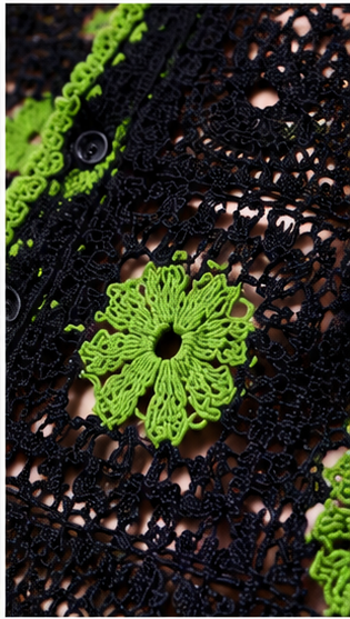 Men's Black & Olive Green Crochet Granny Square Shirt – Premium Handmade Resort Wear Knit Shirt