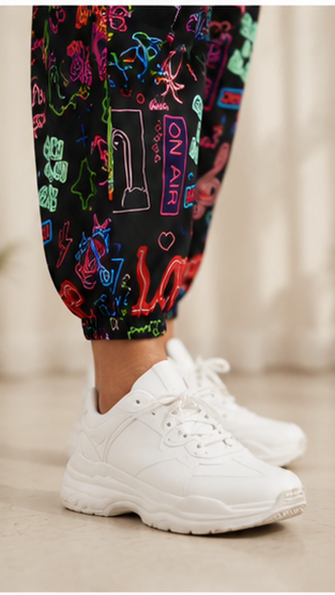 Women Black Neon Printed Joggers – Stylish Casual Lounge & Streetwear Pants