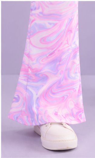 Girls Pastel Marble Co-Ord Set | Kids Crop Top & Flared Pants Outfit | Stylish Party Wear for Girls