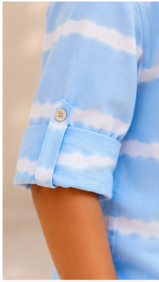 Boys Sky Blue Tie-Dye Striped Mandarin Collar Shirt (Full Sleeve)