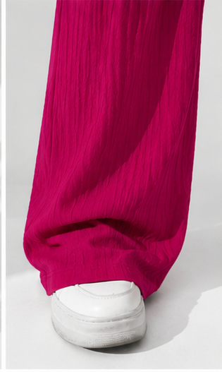 Fuchsia Pink Wide Leg Palazzo Pants for Women | Drawstring Elastic Waist Lounge Trousers