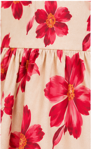 Girls Floral Fit & Flare Dress – Cream Base with Vibrant Pink Blossoms