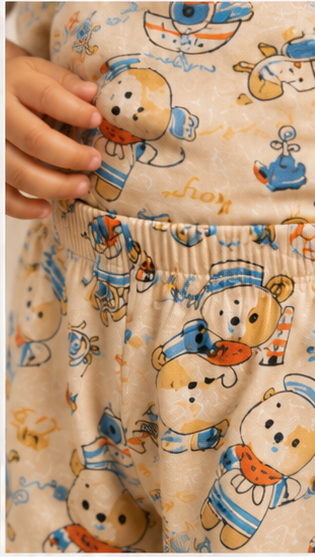 Cute Nautical Teddy Bear Kids Co-Ord Set – Sailor Theme Printed T-Shirt & Shorts for Girls