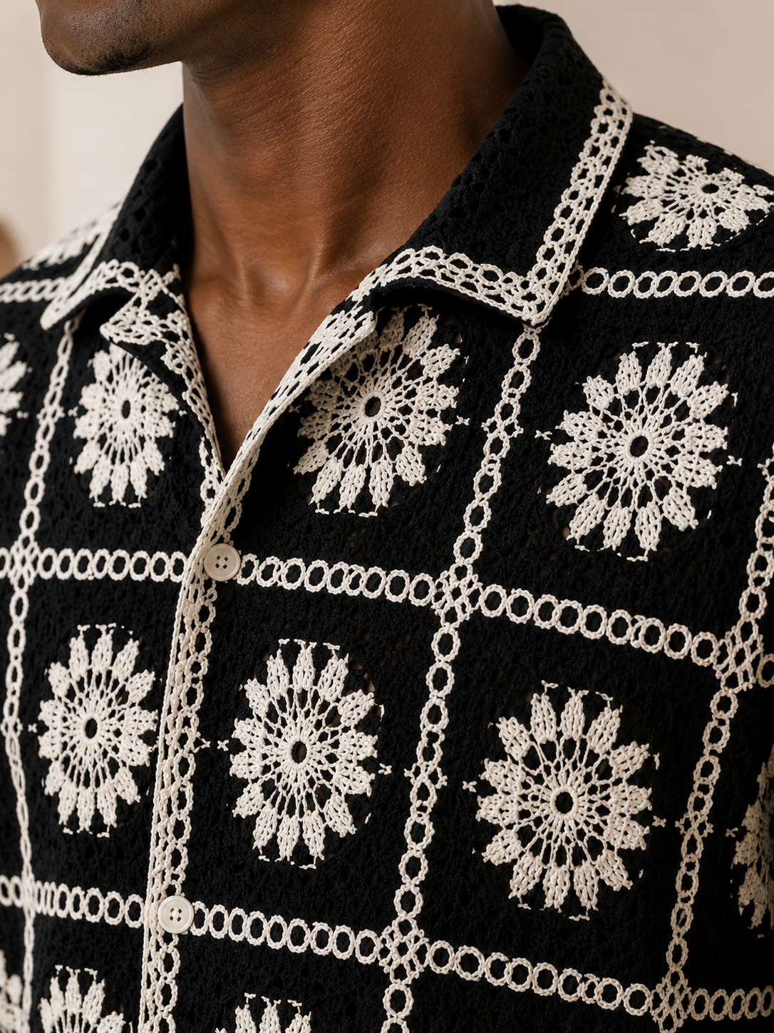 Men's Black Floral Embroidered Shirt – Premium Casual Summer Resort Wear