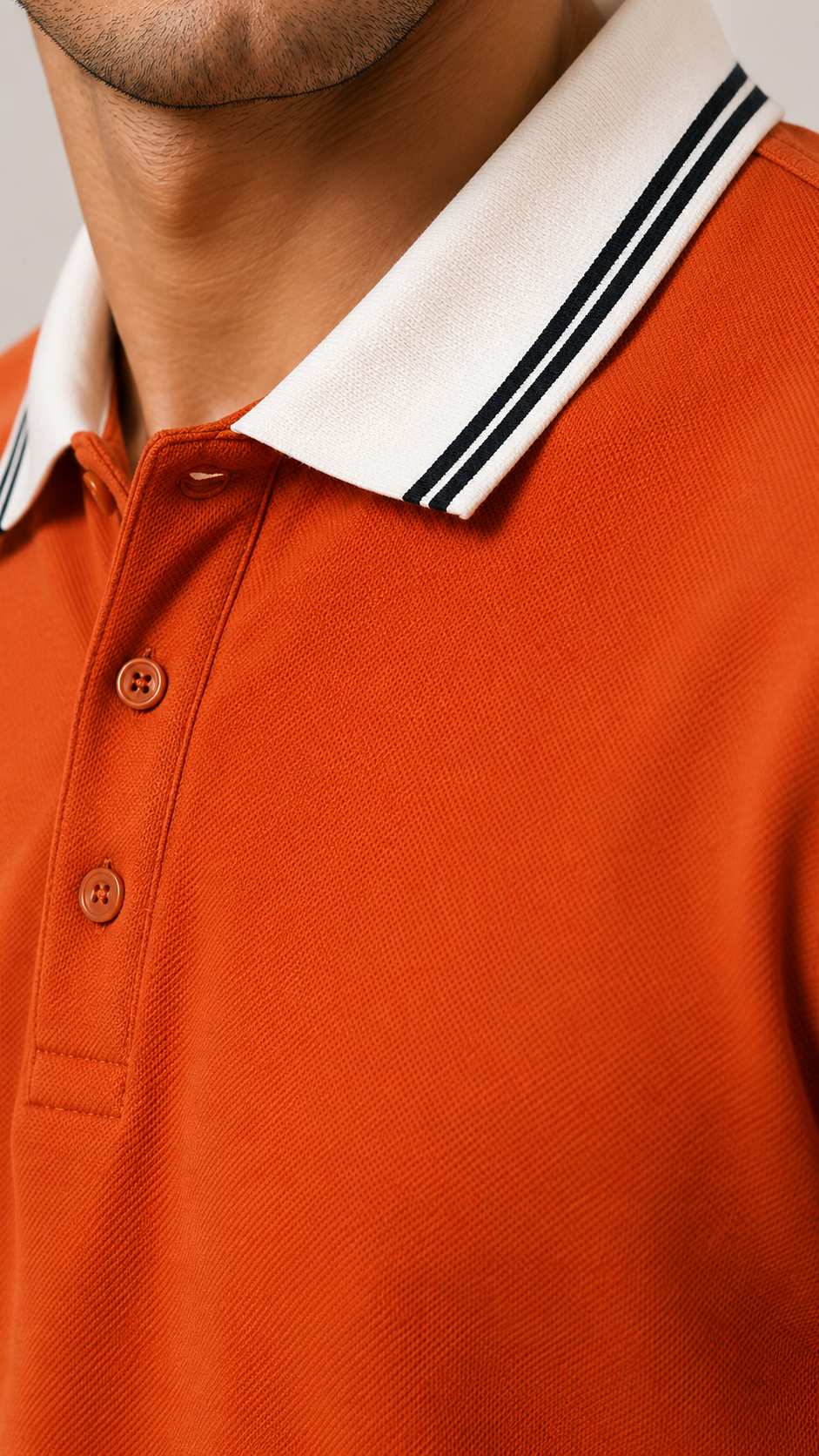 Men’s Premium Rust Orange Polo T-Shirt with White Contrast Collar & Sleeve Stripes
