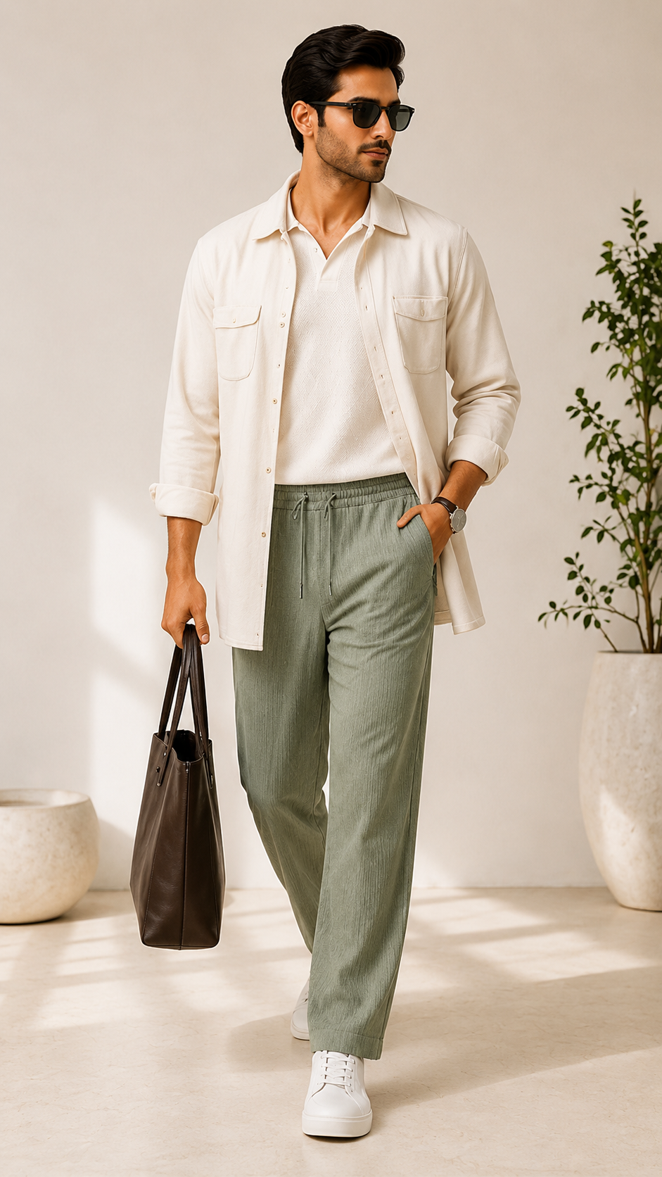 Pistachio Green Ribbed Track Pants for Men | Premium Relaxed Fit Textured Joggers with Zip Pockets