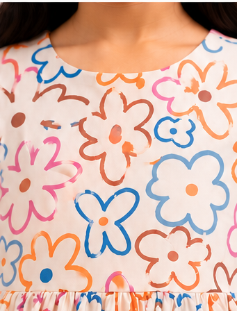 Girls Floral Print Sleeveless Cotton Dress – Soft Summer Casual Party Wear for Kids