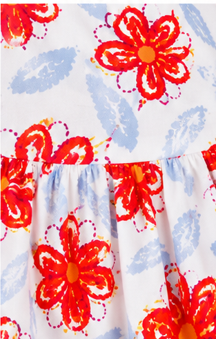Girls Orange Floral Print Sleeveless Dress – Stylish Cotton Summer Frock for Kids