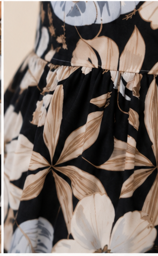 Girls Navy Blue & White Floral Print Fit & Flare Dress (Sleeveless)