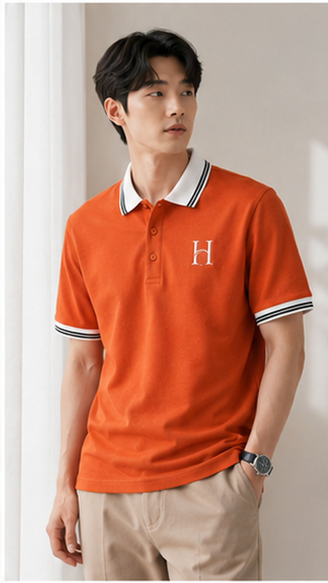Men's Premium Burnt Orange Polo T-Shirt with White Contrast Collar | Smart Casual Half Sleeve Polo Tee