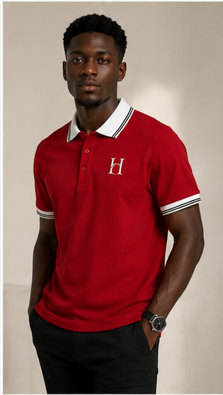 Horcun Men's Signature Red Polo T-Shirt with Contrast Collar