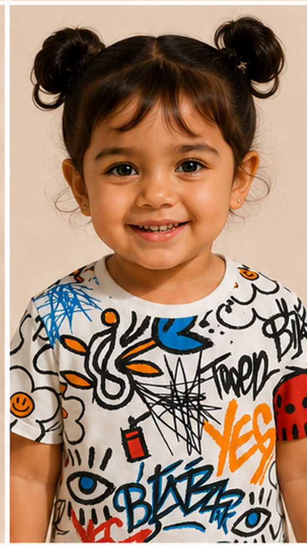 Urban Graffiti Print Kids Co-Ord Set – Trendy Cotton T-Shirt & Shorts for Girls