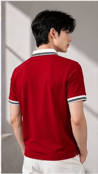 Men's Premium Red Polo T-Shirt with White Contrast Collar | Smart Casual Half Sleeve Polo Tee
