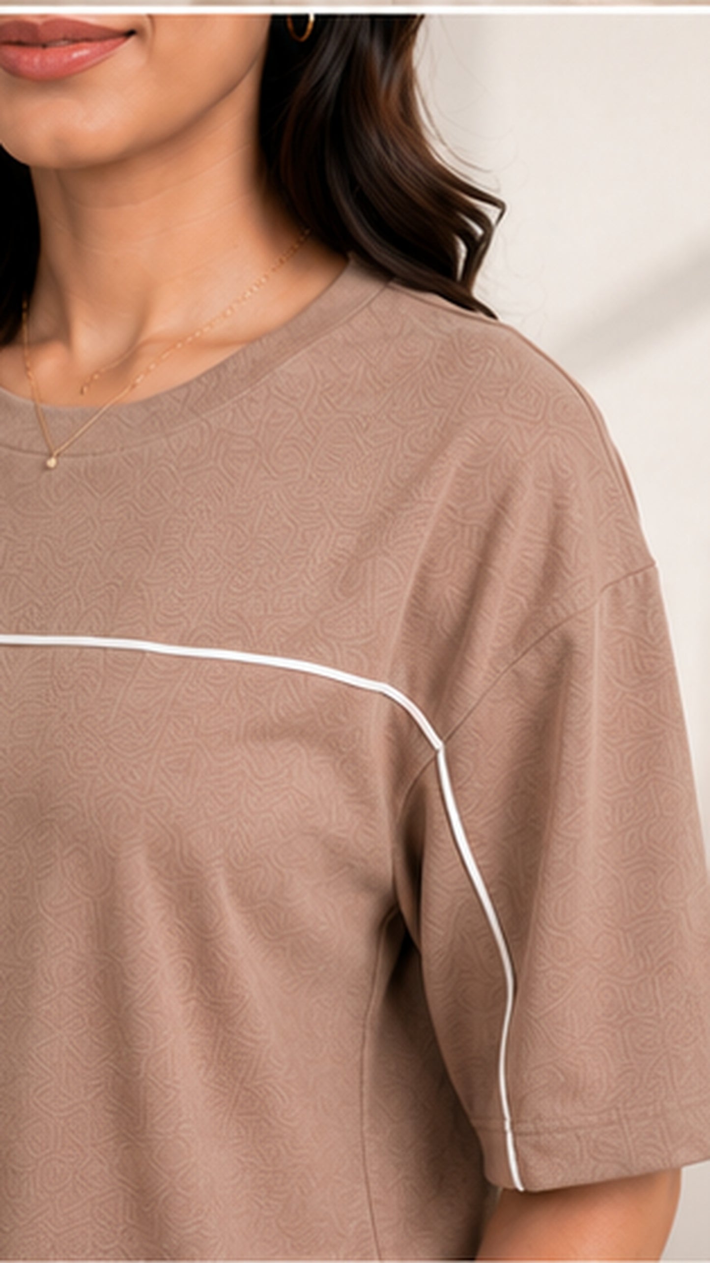 Women’s Beige Co-ord Lounge Set | Relaxed Fit T-Shirt & Wide Leg Pants