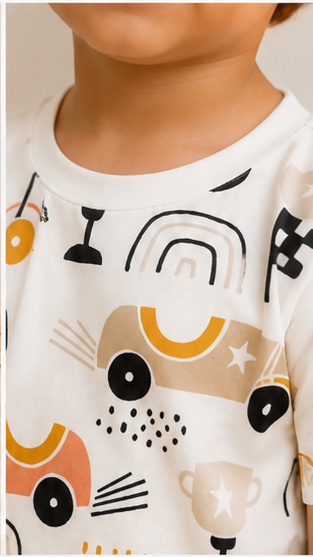 Kids Racing Car Print Co-ord Set | Trendy Car Graphic T-Shirt & Shorts Summer Outfit for Boys