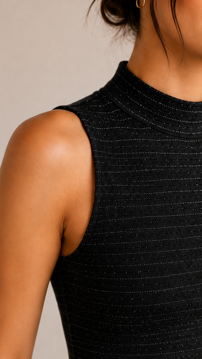 Women’s Premium Black Mock Neck Sleeveless Top – Slim Fit Ribbed Casual Wear