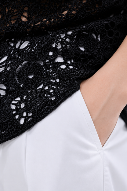 Men's Black Crochet Lace Knit Shirt – Premium Handmade Open Knit Resort Shirt