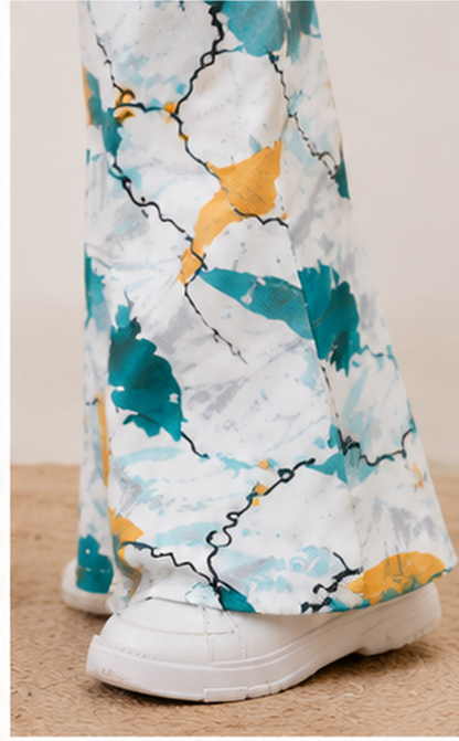 Girls Printed Co-Ord Set with Crop Top & Flared Pants | Stylish Kids Western Wear Outfit for Girls