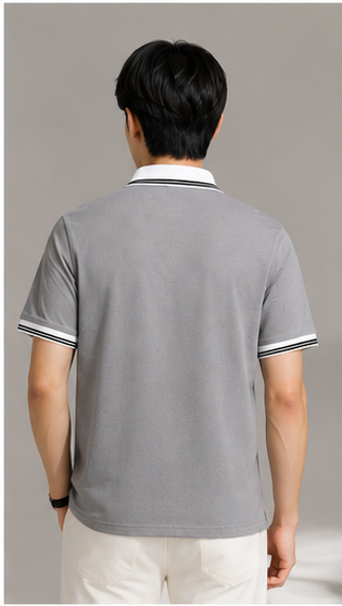 Men's Premium Light Grey Polo T-Shirt with White Contrast Collar | Classic Smart Casual Polo Tee