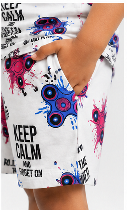 Fidget Spinner Print Kids Co-Ord Set – Cotton T-Shirt & Shorts Summer Outfit for Boys