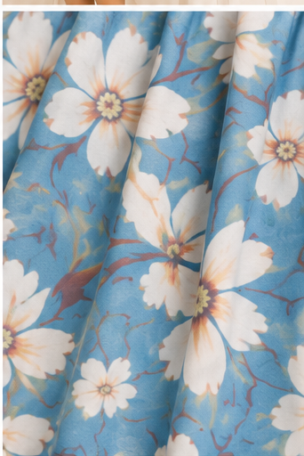 Girls Dusty Blue Floral Print Fit & Flare Dress (Sleeveless)