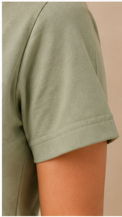 Women’s Sage Green Floral Embroidered Co-Ord Set – Casual T-Shirt & Shorts Lounge Wear