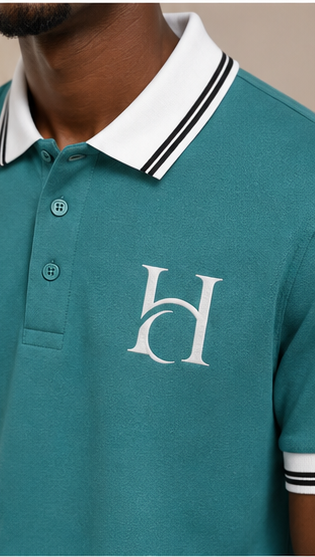 Horcun Men's Ocean Teal Premium Polo T-Shirt with Contrast Collar