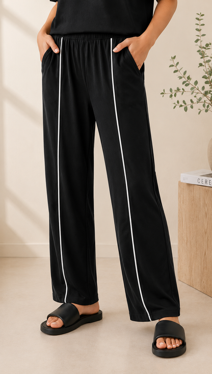Women’s Black Co-ord Lounge Set | Premium Relaxed Fit T-Shirt & Straight Pants Set
