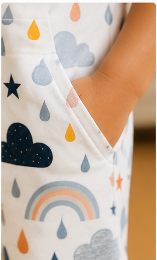 Rainbow Cloud Kids Co-Ord Set – Soft Cotton T-Shirt & Shorts with Weather Print