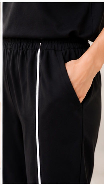 Women’s Black Co-ord Lounge Set | Premium Relaxed Fit T-Shirt & Straight Pants Set