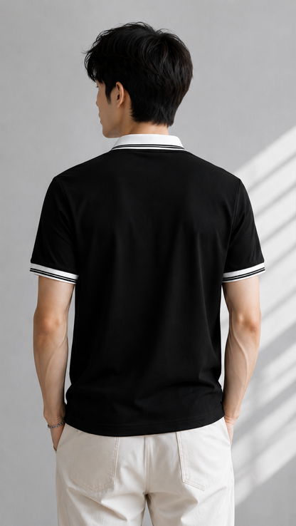 Horcun Men's Black Signature Polo T-Shirt | Premium Contrast Collar Polo