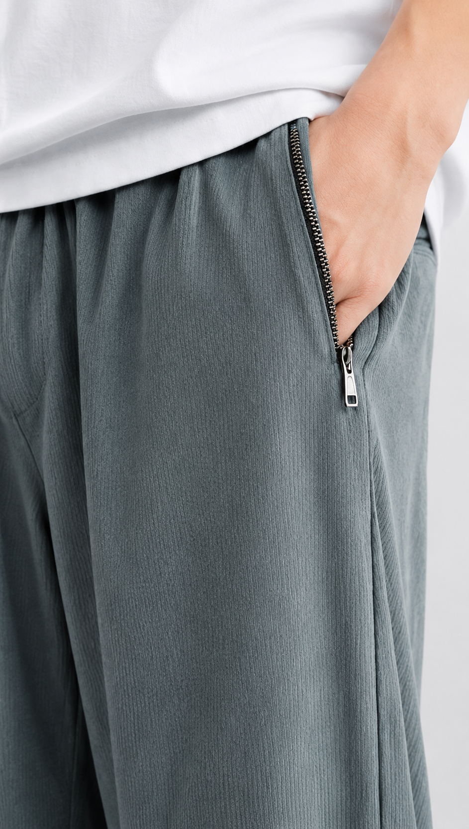 Horcun Men's Sage Grey Corduroy Drawstring Trousers | Premium Casual Pants