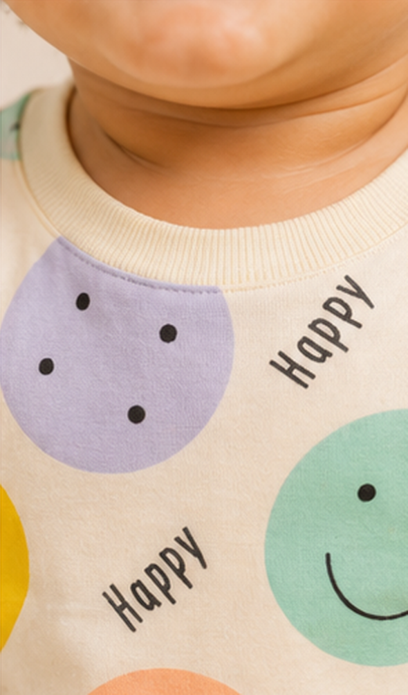 Happy Smiley Face Kids Co-Ord Set – Cute Printed Cotton T-Shirt & Shorts Set for Girls