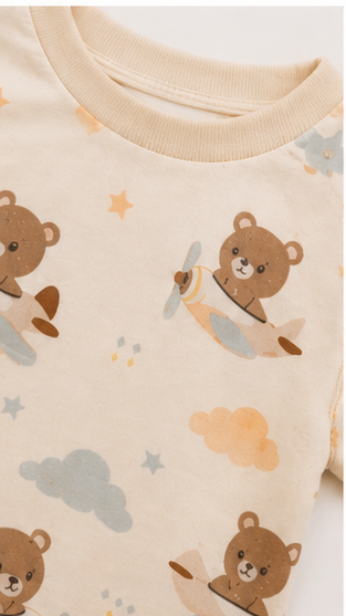Cute Teddy Airplane Print Kids Co-Ord Set – Soft Cotton T-Shirt & Shorts Summer Outfit for Boys & Girls