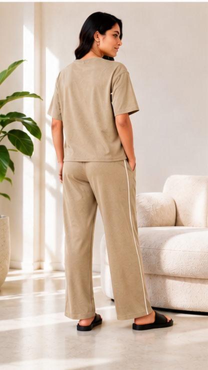 Women’s Sand Beige Co-ord Set | Relaxed Fit Premium Lounge Wear