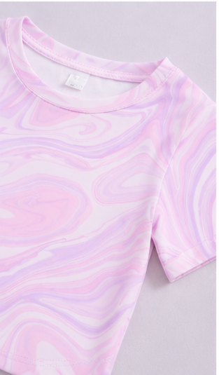 Girls Pastel Marble Co-Ord Set | Kids Crop Top & Flared Pants Outfit | Stylish Casual Wear for Girls