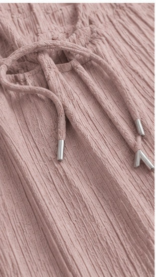 Dusty Rose Wide Leg Palazzo Pants for Women | Elastic Waist Crinkle Lounge Trousers