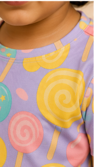Candy Pop Kids Co-Ord Set – Lollipop Print Cotton T-Shirt & Shorts Set