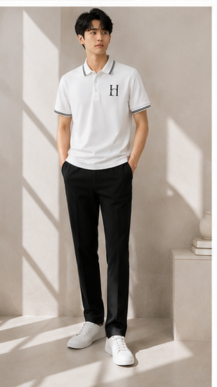 Men's Premium White Polo T-Shirt with Black Contrast Collar | Classic Smart Casual Half Sleeve Polo