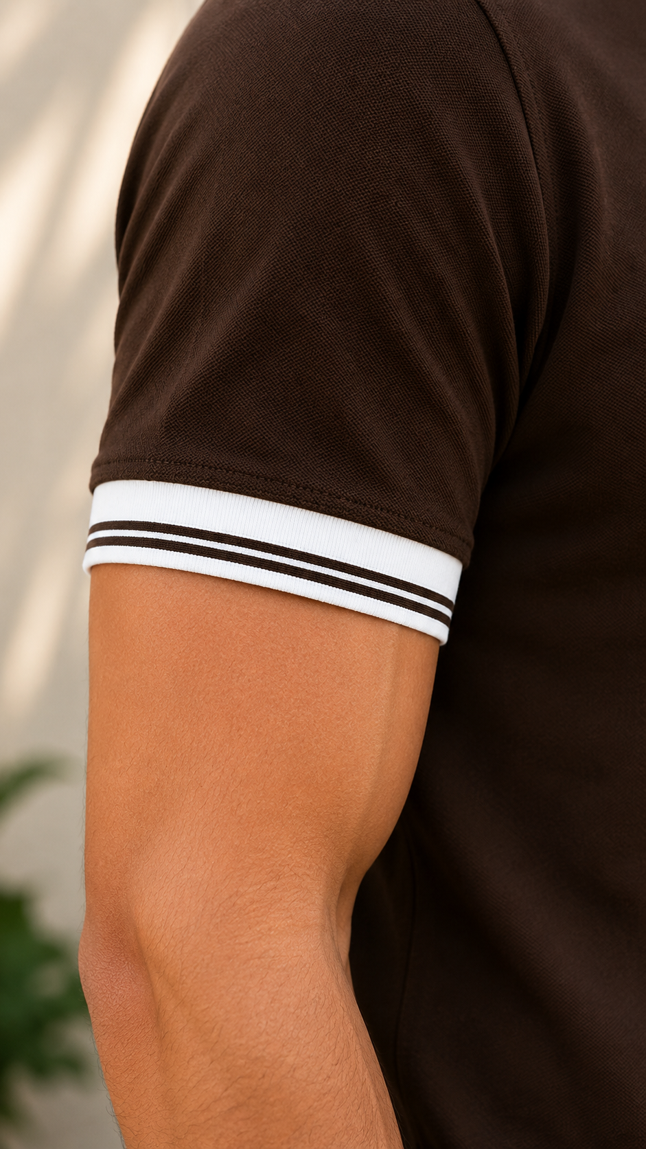Men’s Premium Coffee Brown Polo T-Shirt with White Contrast Collar & Sleeve Stripes